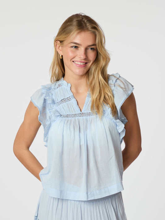NEO NOIR JAYLA S VOILE TOP - LIGHT BLUE