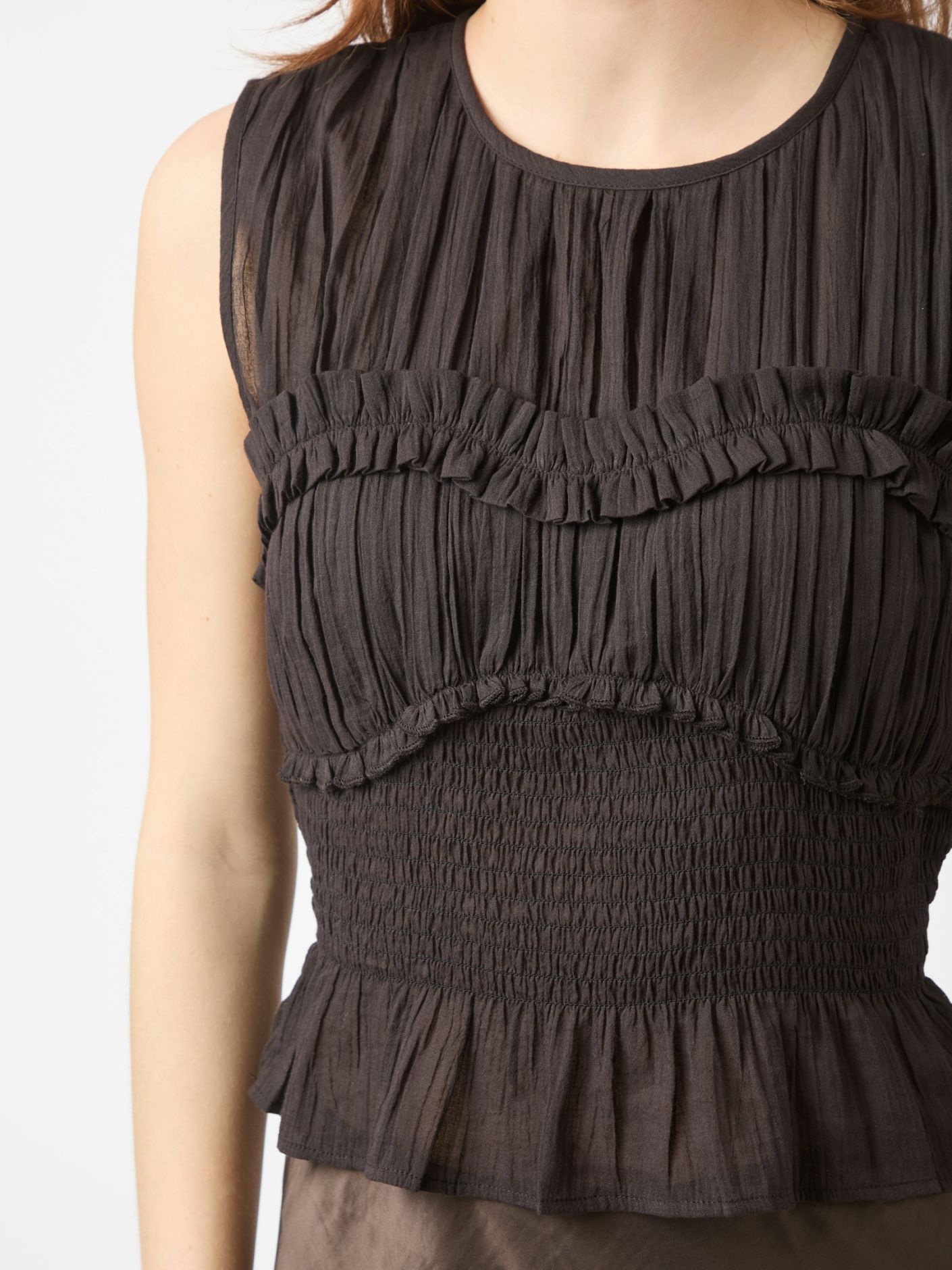 NEO NOIR TIRIL S VOILE TOP - BROWN