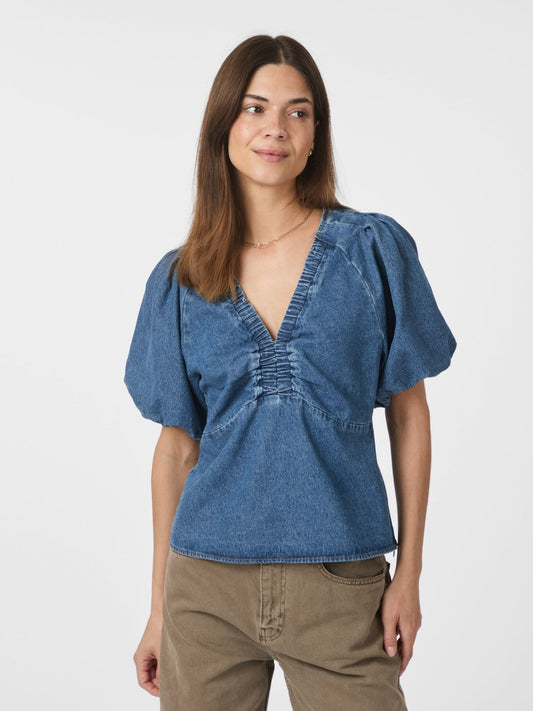 NEO NOIR IRINA DENIM BLOUSE - BLUE