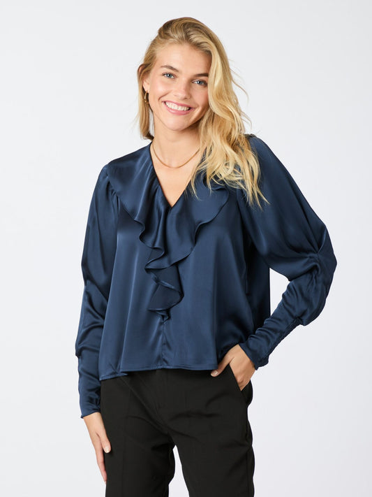 NEO NOIR SANDIE SATEEN BLOUSE - NAVY