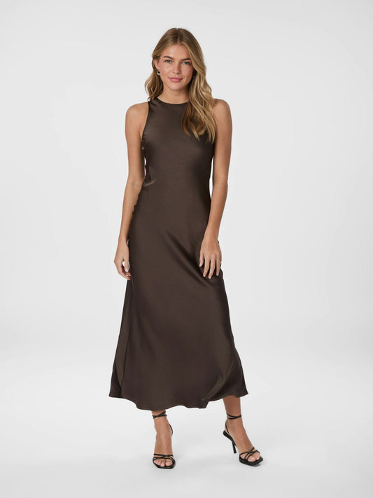 NEO NOIR CELINE HEAVY SATEEN DRESS - BROWN