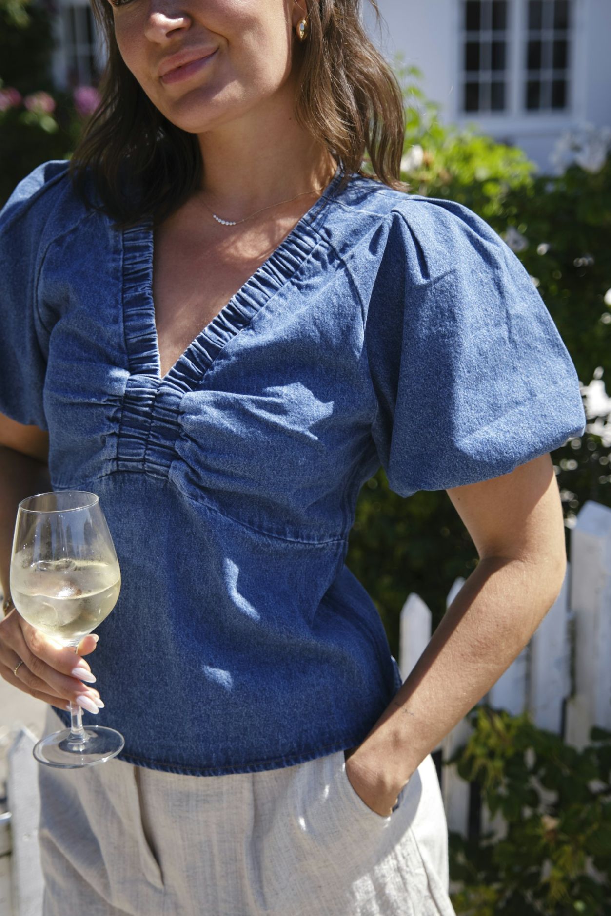 NEO NOIR IRINA DENIM BLOUSE - BLUE