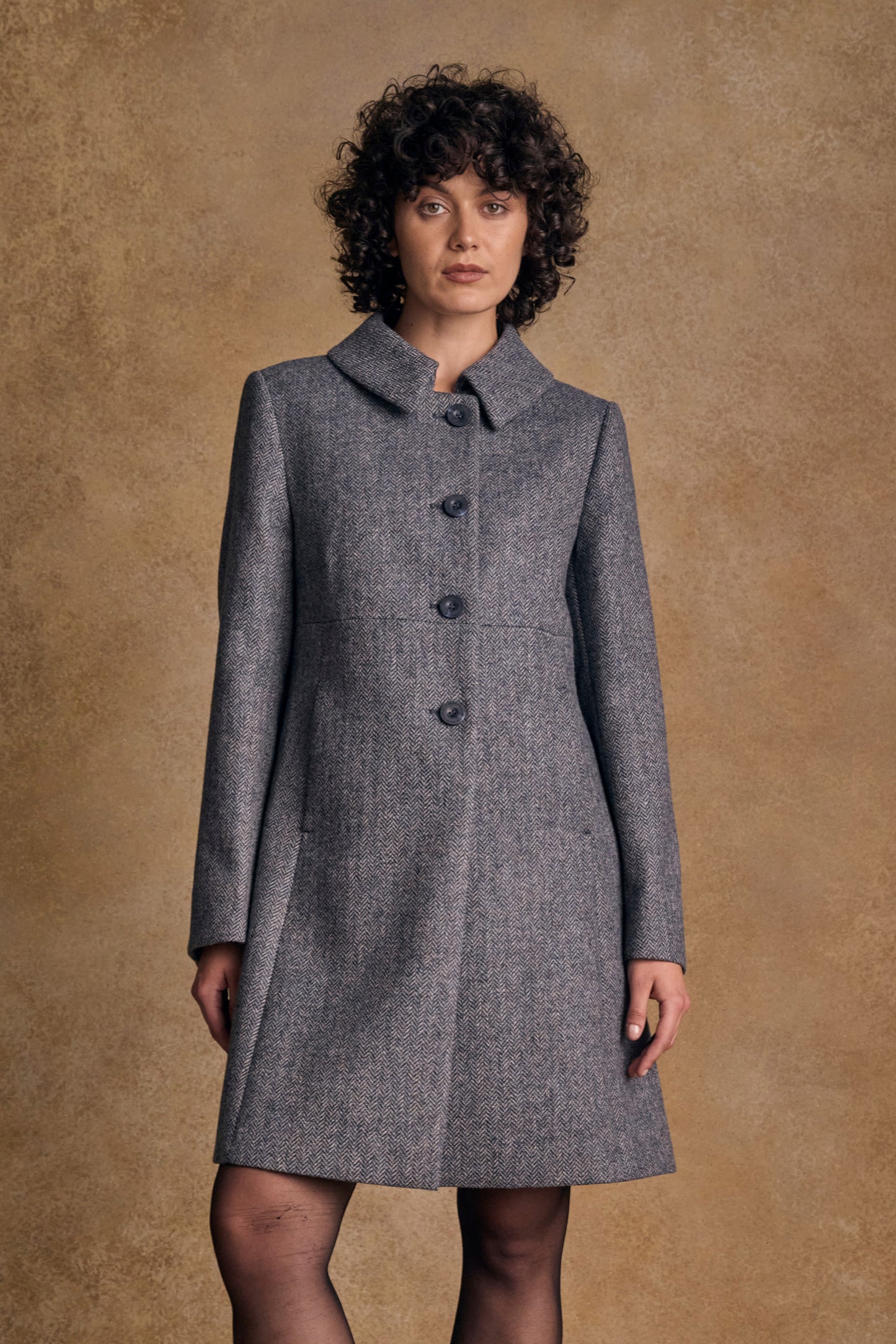 JM AIMEE TWEED COAT - DENIM HERRINGBONE