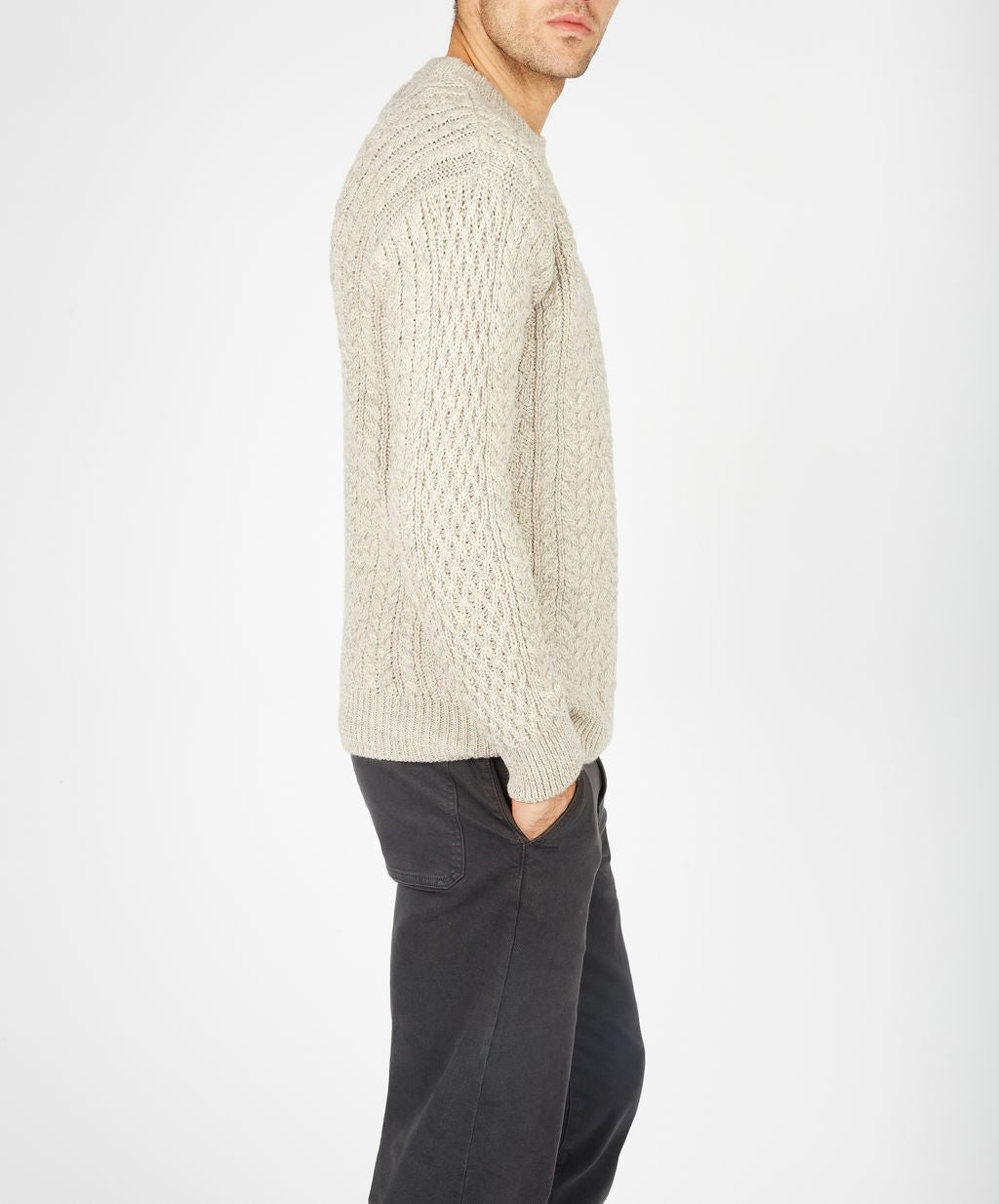 IRELANDS EYE CUILEANN ARAN CREW SWEATER - STONE